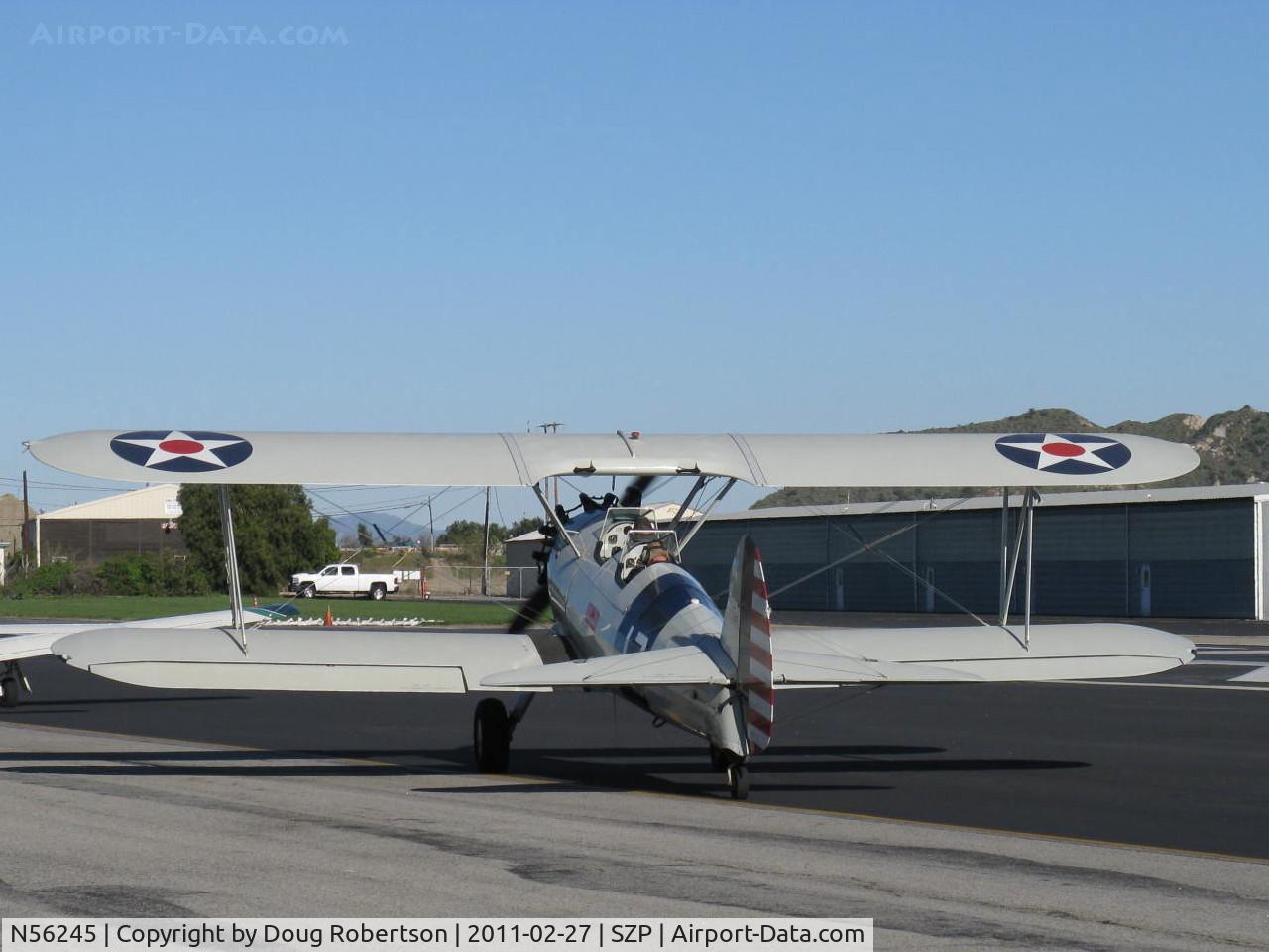 N56245, 1941 Boeing A75N1(PT17) C/N 75-4284, 1942 Boeing Stearman A75N1 (PT-17), Jacobs R755-B2M 275 Hp upgrade, taxi to Rwy 22
