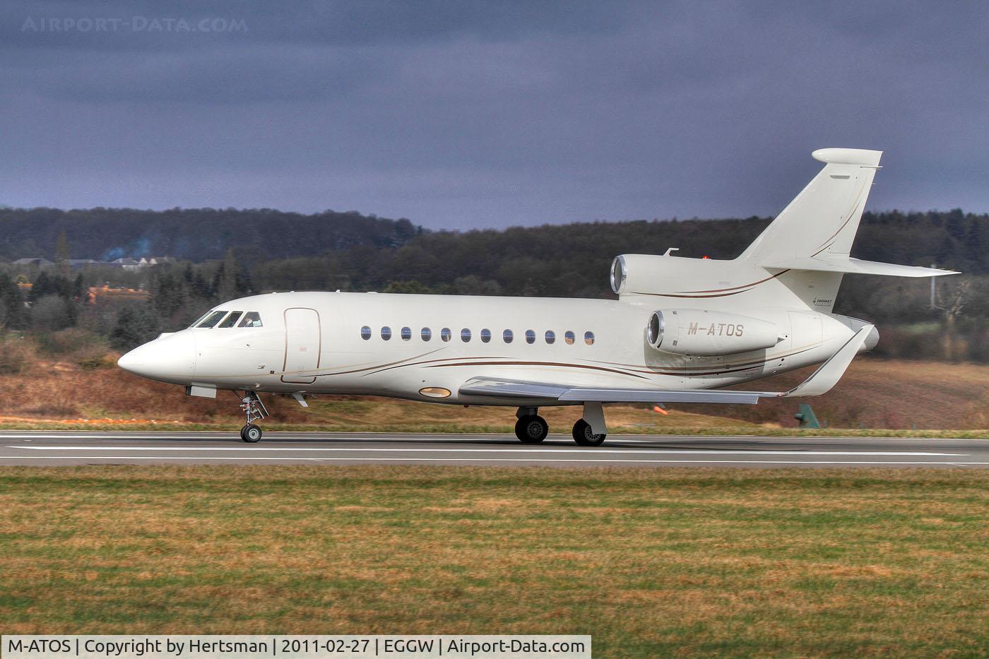 M-ATOS, 2010 Dassault Falcon 900EX C/N 244, M-ATOS departs from Luton on 27th February in a rare moment of sunshine