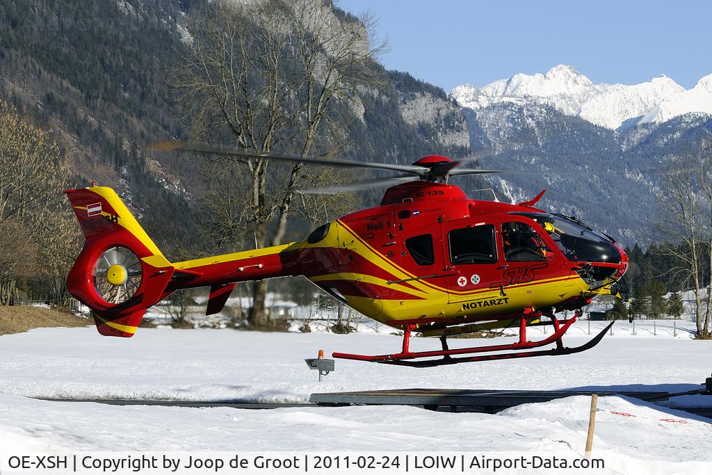 OE-XSH, 1997 Eurocopter EC-135T-1 C/N 1092, 'Heli 1' departing for yet another mission n the nearby ski slopes.