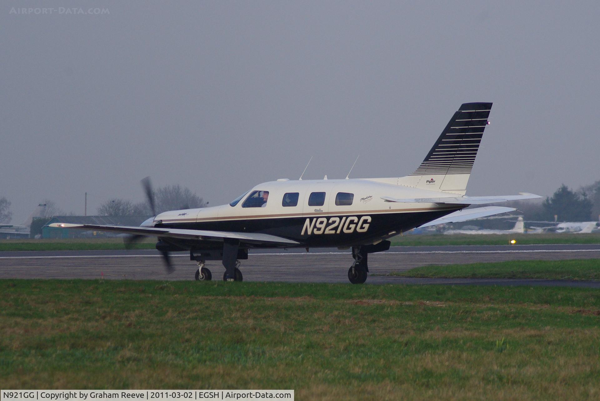 N921GG, 1998 Piper PA-46-350P Malibu Mirage C/N 4636136, Departing from Norwich.