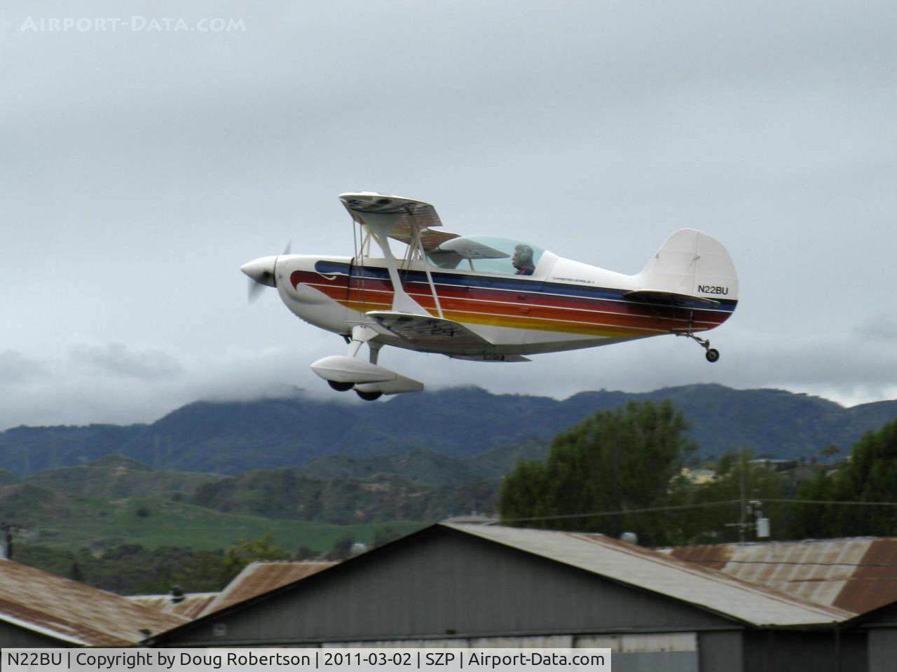N22BU, 1987 Christen Eagle II C/N BRUNER 0001, 1987 Bruner/Ulmer CHRISTEN EAGLE II, Lycoming AEIO-360 180 Hp, takeoff climb Rwy 22