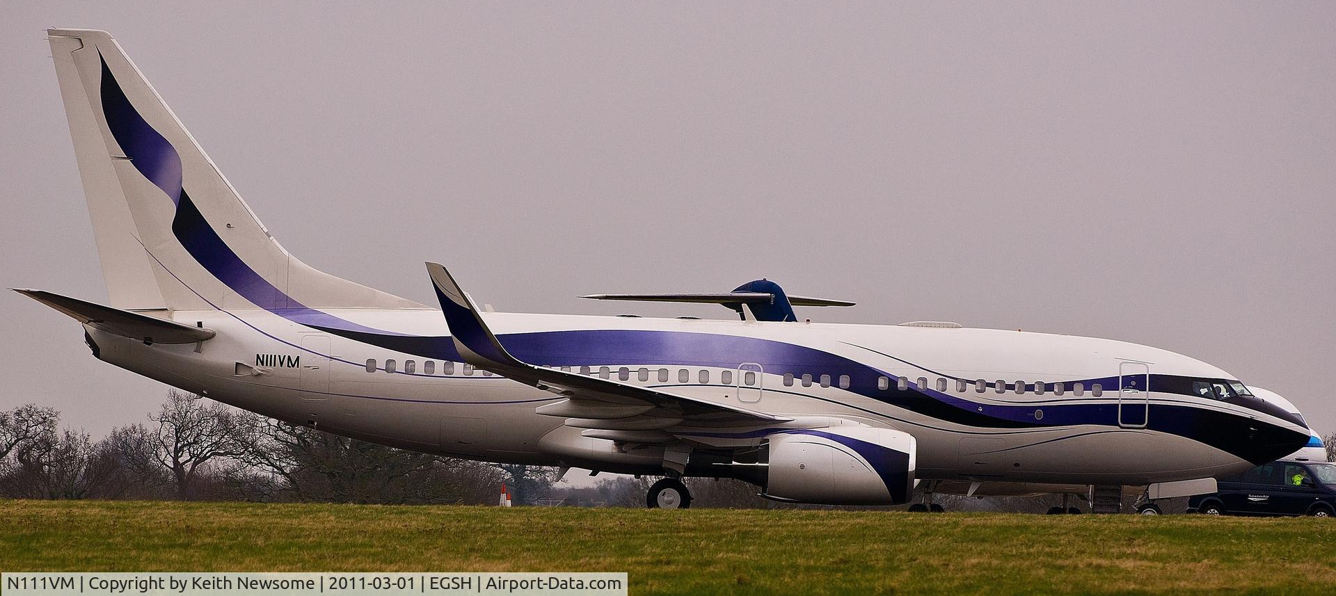 N111VM, 2007 Boeing 737-7GV C/N 36090, Very short, almost hidden, visit to Norwich