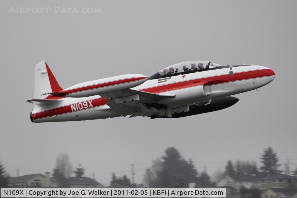 N109X, 1954 Canadair CT-133 Silver Star 3 (CL-30) C/N T33-298, Seen departing BFI on a pretty typical winter day in Seattle is this classic T-33. Despite the weather, the 