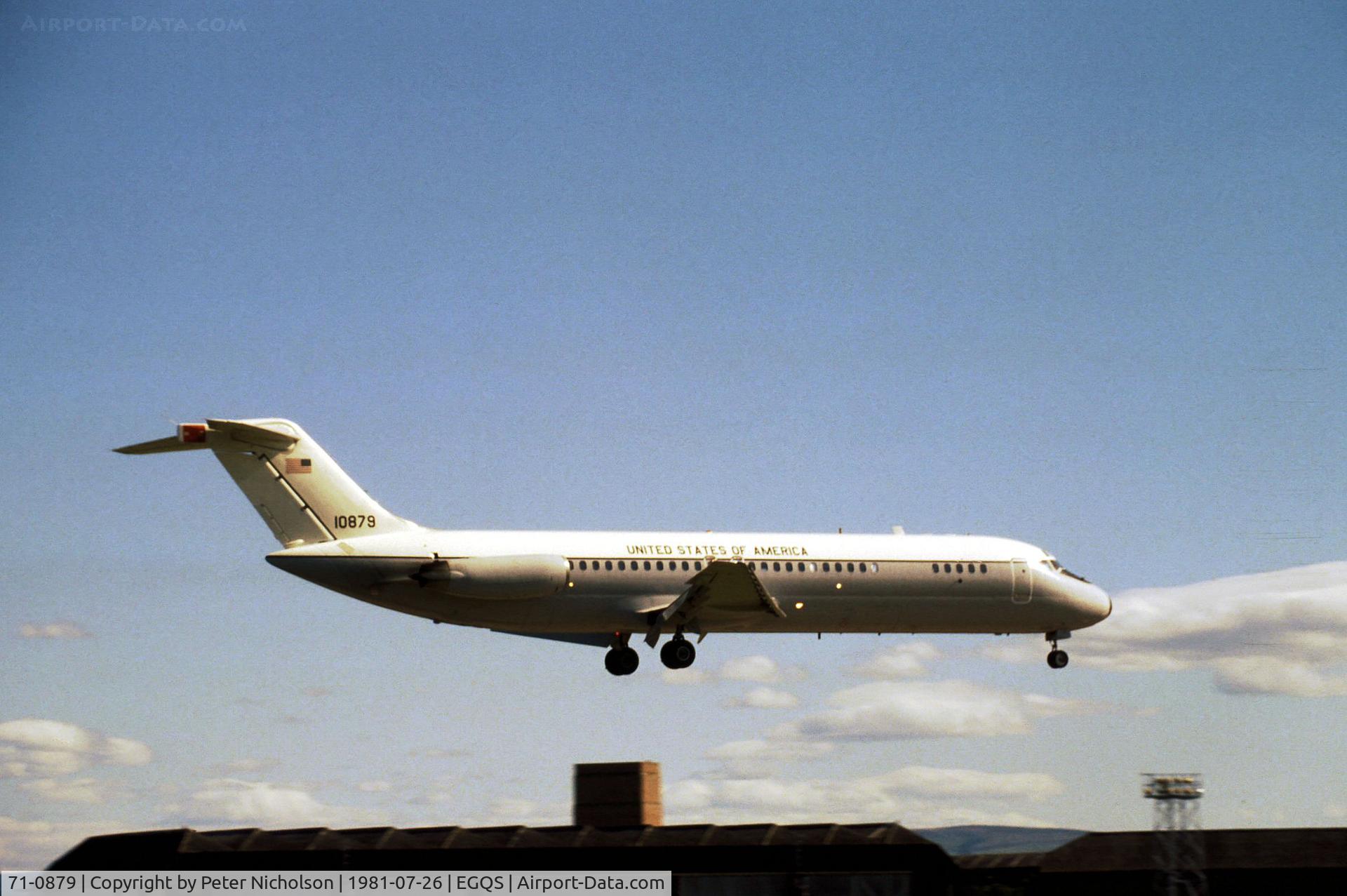 71-0879, 1971 McDonnell Douglas C-9A Nightingale C/N 47537, C-9A Nightingale of 55th Aeromedical Airlift Squadron based at Rhein-Main on final approach to RAF Lossiemouth in the Summer of 1981.