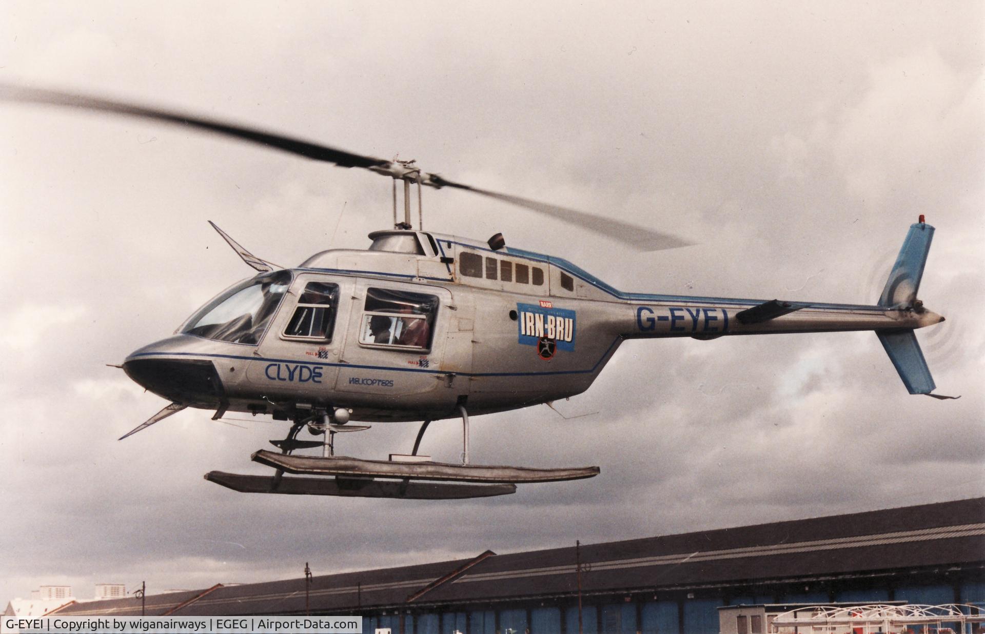 G-EYEI, 1971 Bell 206A JetRanger C/N 597, G-EYEI in later silver colour Barr's IRN-BRU Eye in the Sky