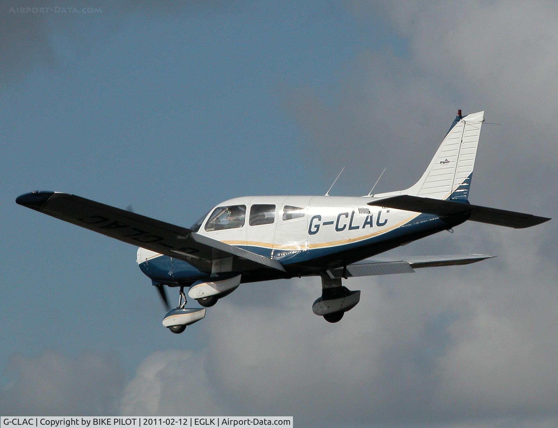 G-CLAC, 1981 Piper PA-28-161 Cherokee Warrior II C/N 28-8116241, Resident Cherokee Warrior II on finals for rwy 25