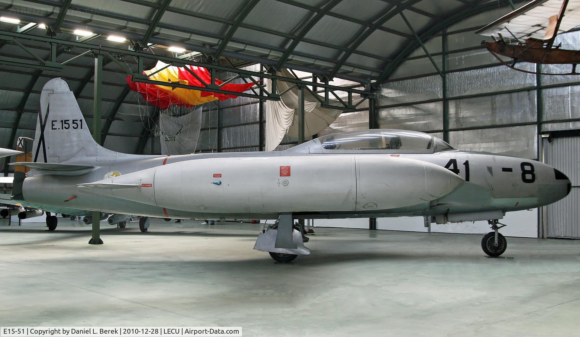 E15-51, 1953 Lockheed T-33A Shooting Star C/N 580-8260, This fine jet trainer is on display at the Museo del Aire - Cuatro Vientos.  She was formerly USAF serial 53-4921.
