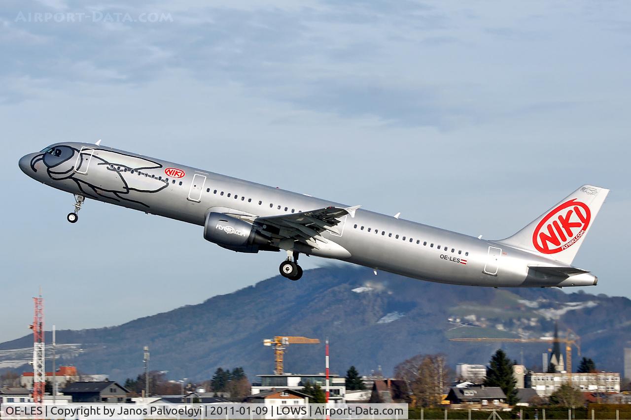 OE-LES, 2008 Airbus A321-211 C/N 3504, Niki Airbus A321-211 take off in LOWS/SZG