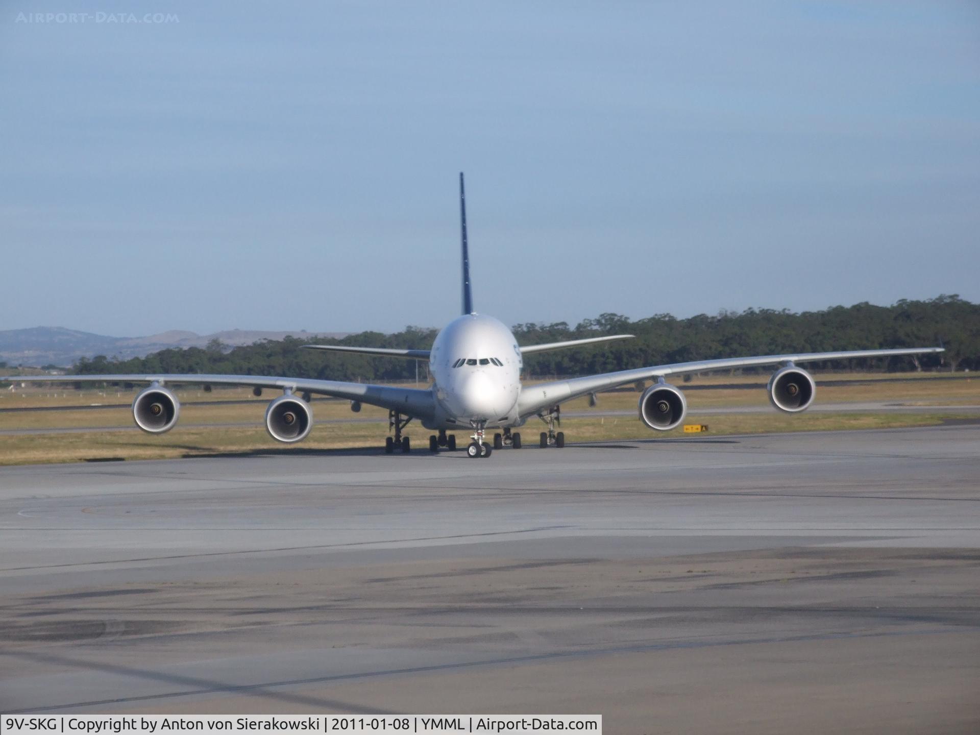 9V-SKG, 2008 Airbus A380-841 C/N 019, SV-SKG @ YMML Airbus A380 Singapore Airlines head on
