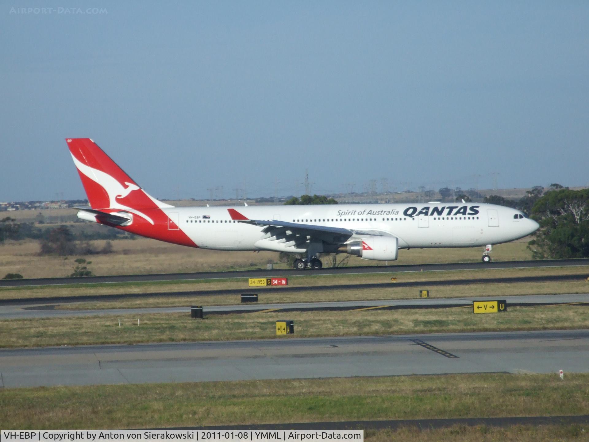 VH-EBP, 2010 Airbus A330-202 C/N 1174, VH-EBP @ YMML Qantas AIRBUS A330-202 Sn: 1174 1st au reg: 19-11-2010 - Landing Rwy 34