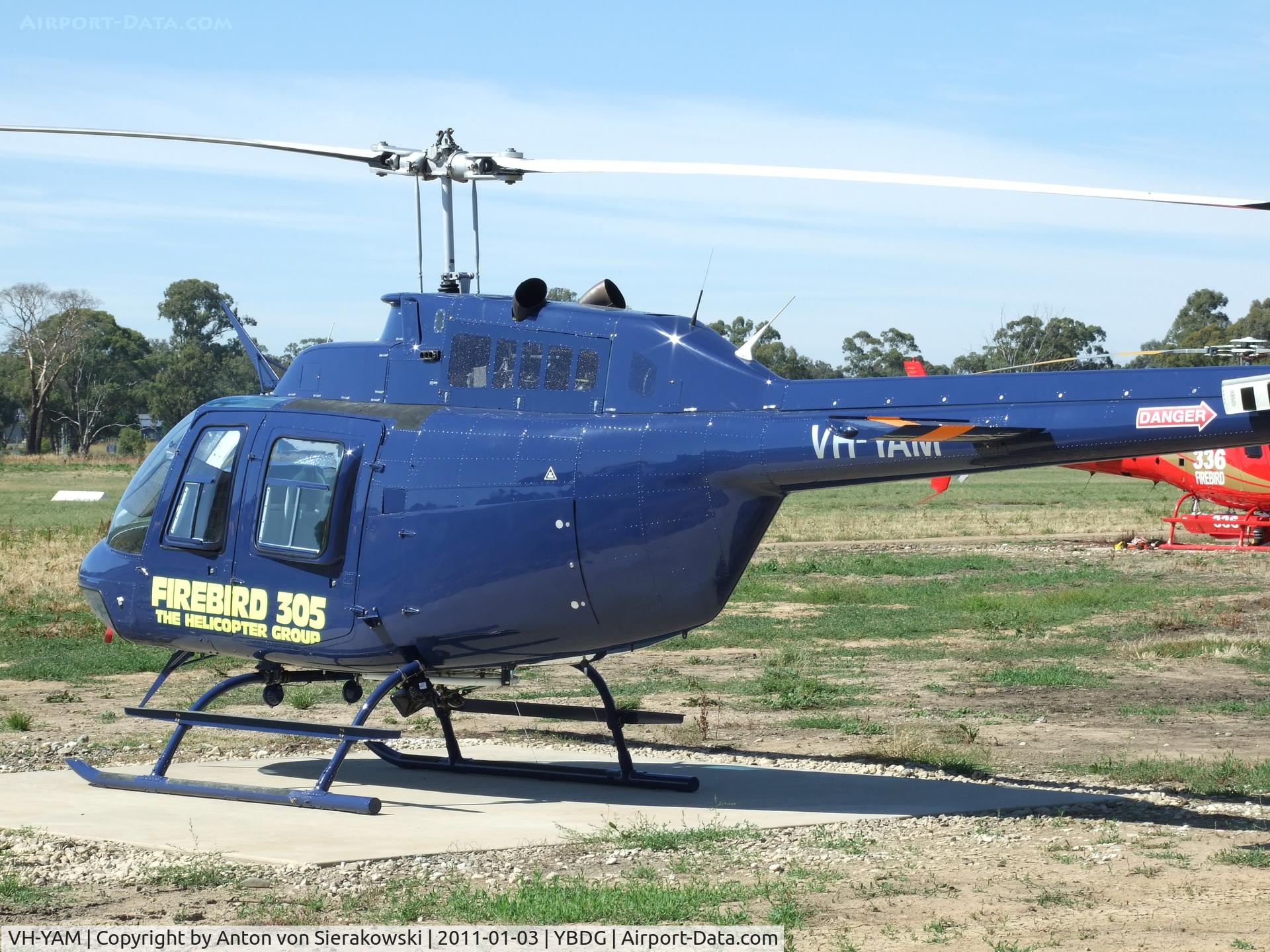 VH-YAM, 1974 Bell 206B (II) C/N 1586, VH-YAM @ YBDG Bell 206B Firebird 305