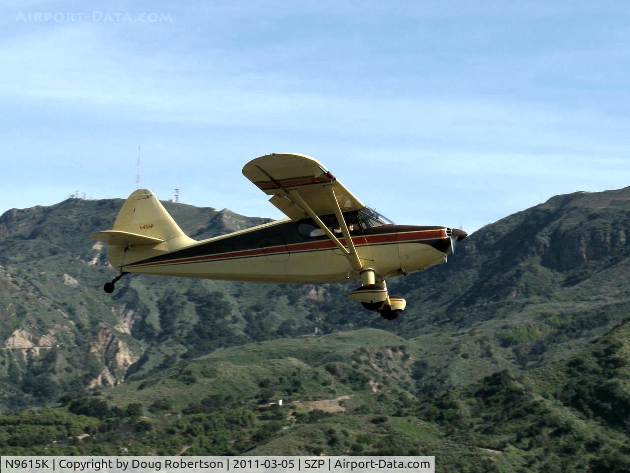 N9615K, 1947 Stinson 108-2 Voyager C/N 108-2615, 1947 Stinson 108-2 VOYAGER, Franklin 6A4165 165 Hp, takeoff climb Rwy 22
