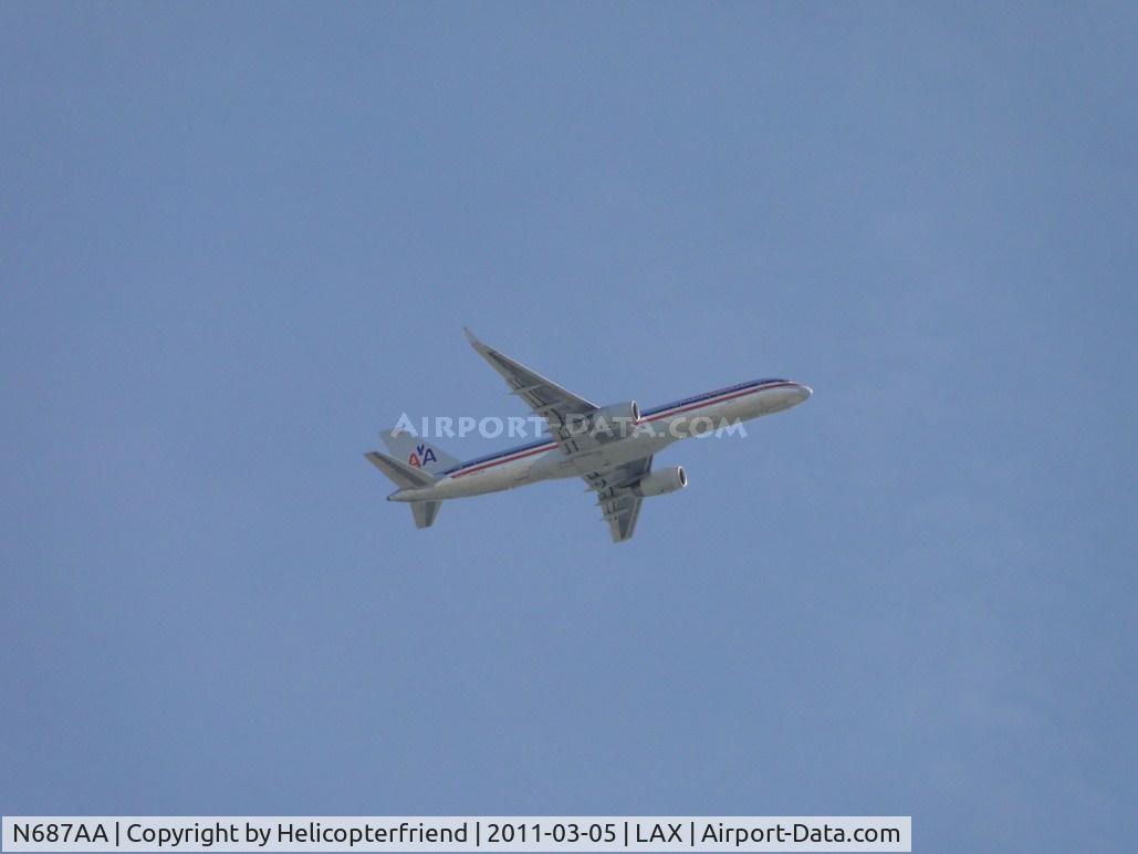 N687AA, 1993 Boeing 757-223 C/N 25695, On final to runway 25 passing over the City of Bell