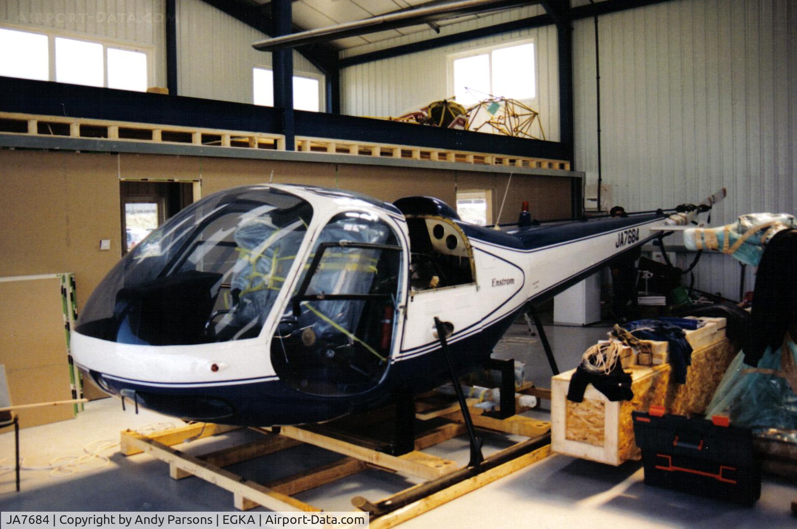 JA7684, 1983 Enstrom F-28F Falcon C/N 725, Being uncrated at Shoreham before taking up its British reg