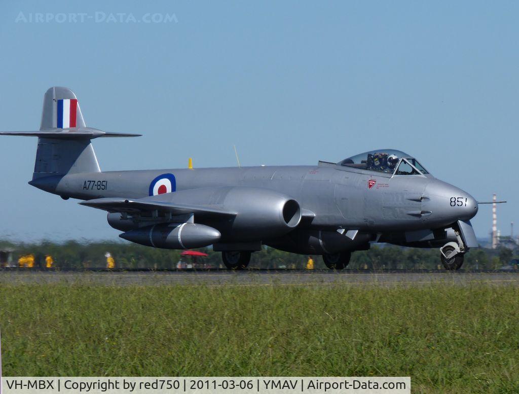 VH-MBX, 1950 Gloster Meteor F.8 C/N G5/361641, Gloster Meteor F8 painted as A77-851 at Avalon International Air Show 2011