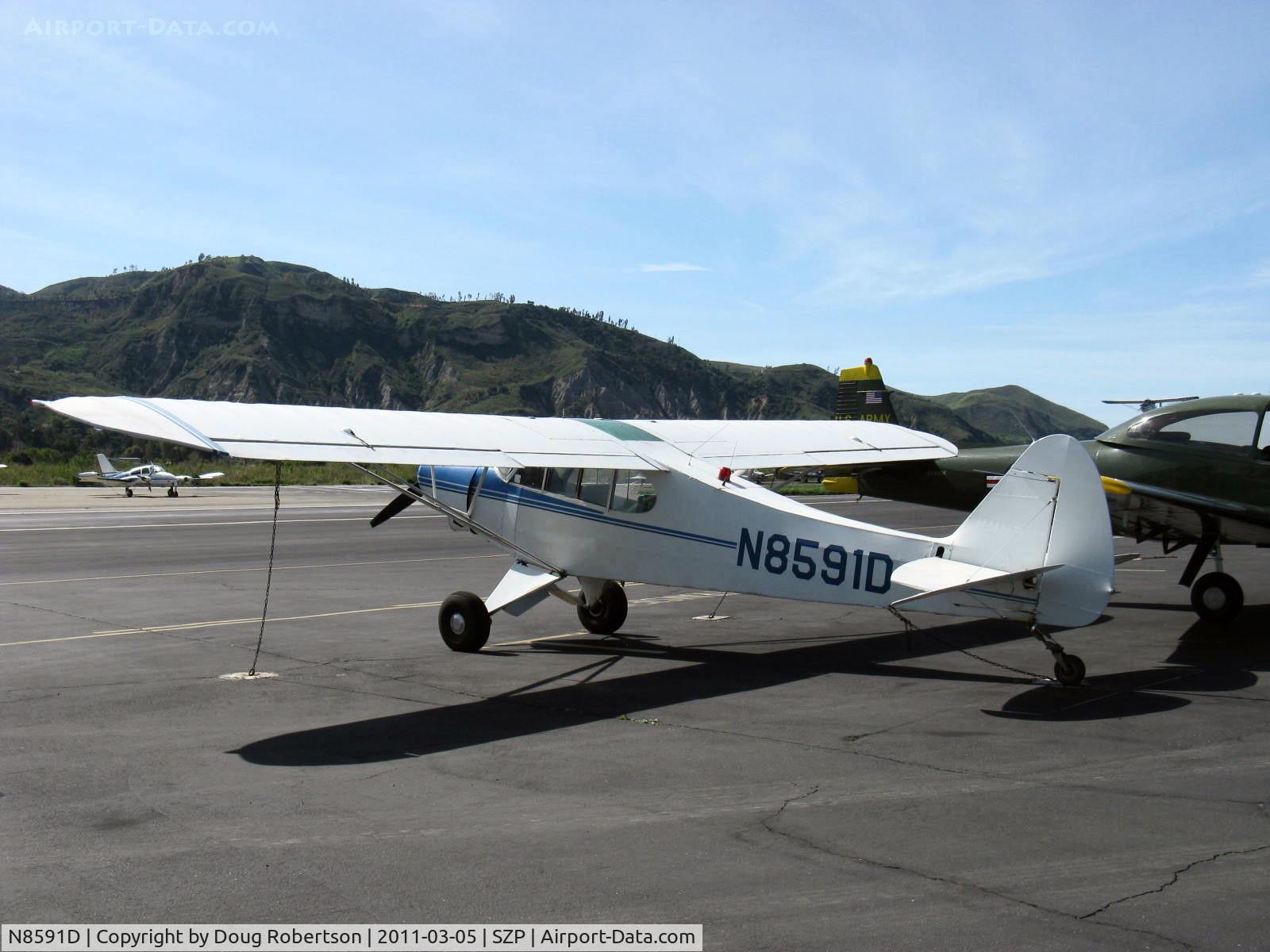 N8591D, 1958 Piper PA-18A Super Cub C/N 18-6251, 1958 Piper PA-18A SUPER CUB, Lycoming O-320 150 Hp. The -18A built as single place cropduster with hopper, this one is two place with extended wings/ailerons. Mult. Cert.