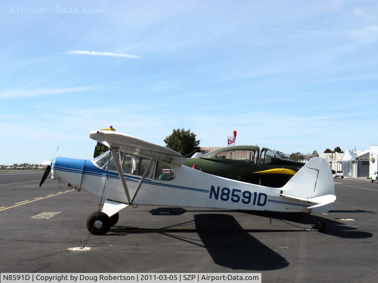 N8591D, 1958 Piper PA-18A Super Cub C/N 18-6251, 1958 PIPER PA-18A SUPER CUB, Lycoming O-320 150 Hp. The -18A built as single place cropduster with hopper, this one is now two place with extended wings/ailerons. Mult. Cert.