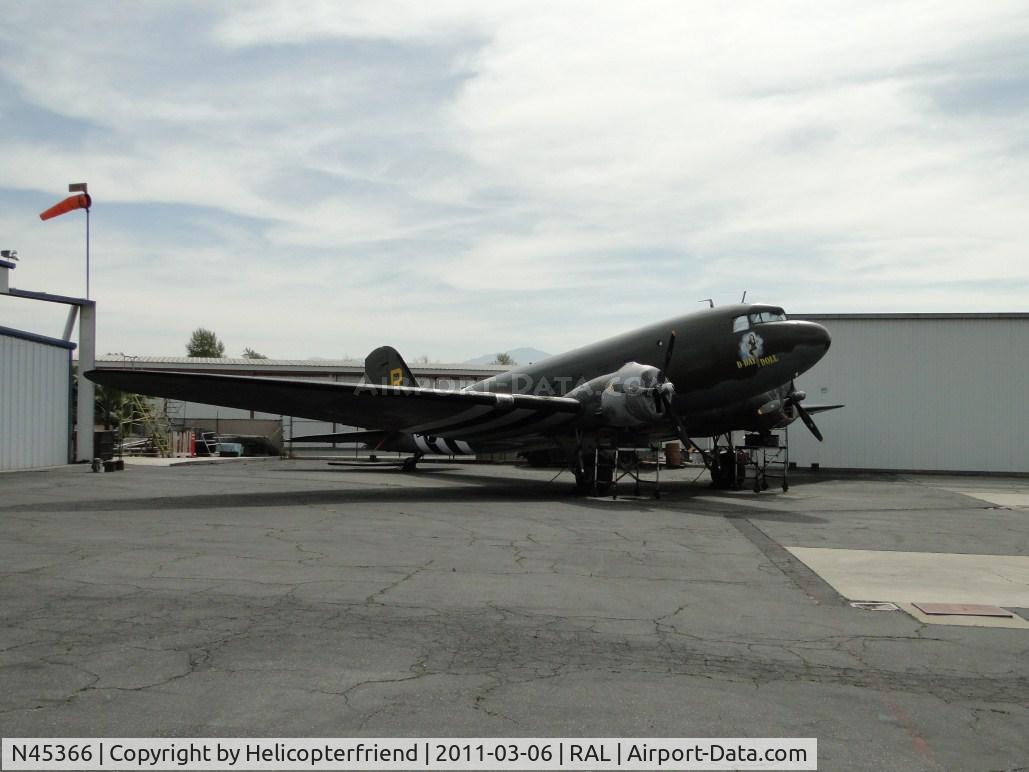 N45366, 1943 Douglas C-53D-DO Skytrooper (DC-3A) C/N 11757, Parked at the rear of the Commemortive Air Force hanger