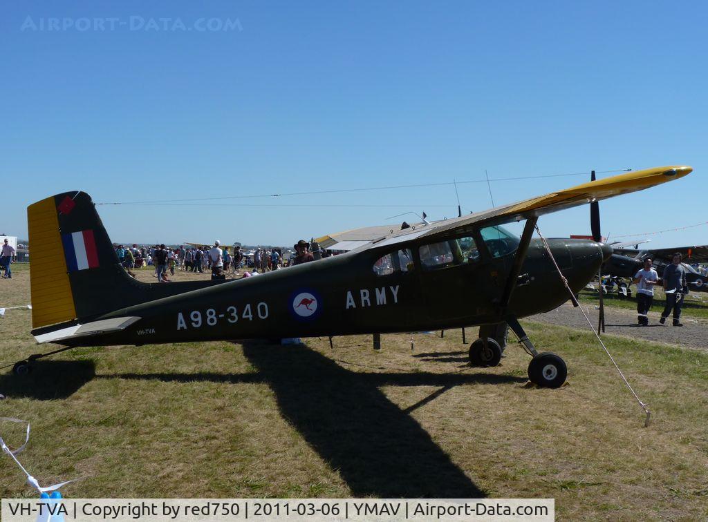 VH-TVA, 1958 Cessna 180A C/N 50340, Painted as Australian Army A98-340, this aircraft was on static display at Avalon Air Show 2011