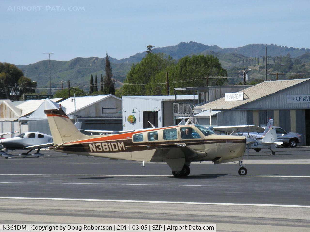 N361DM, 1975 Beech A36 Bonanza 36 C/N E-670, 1975 Beech A36 BONANZA, Continental IO-520-BA 285 Hp, taxi off the active