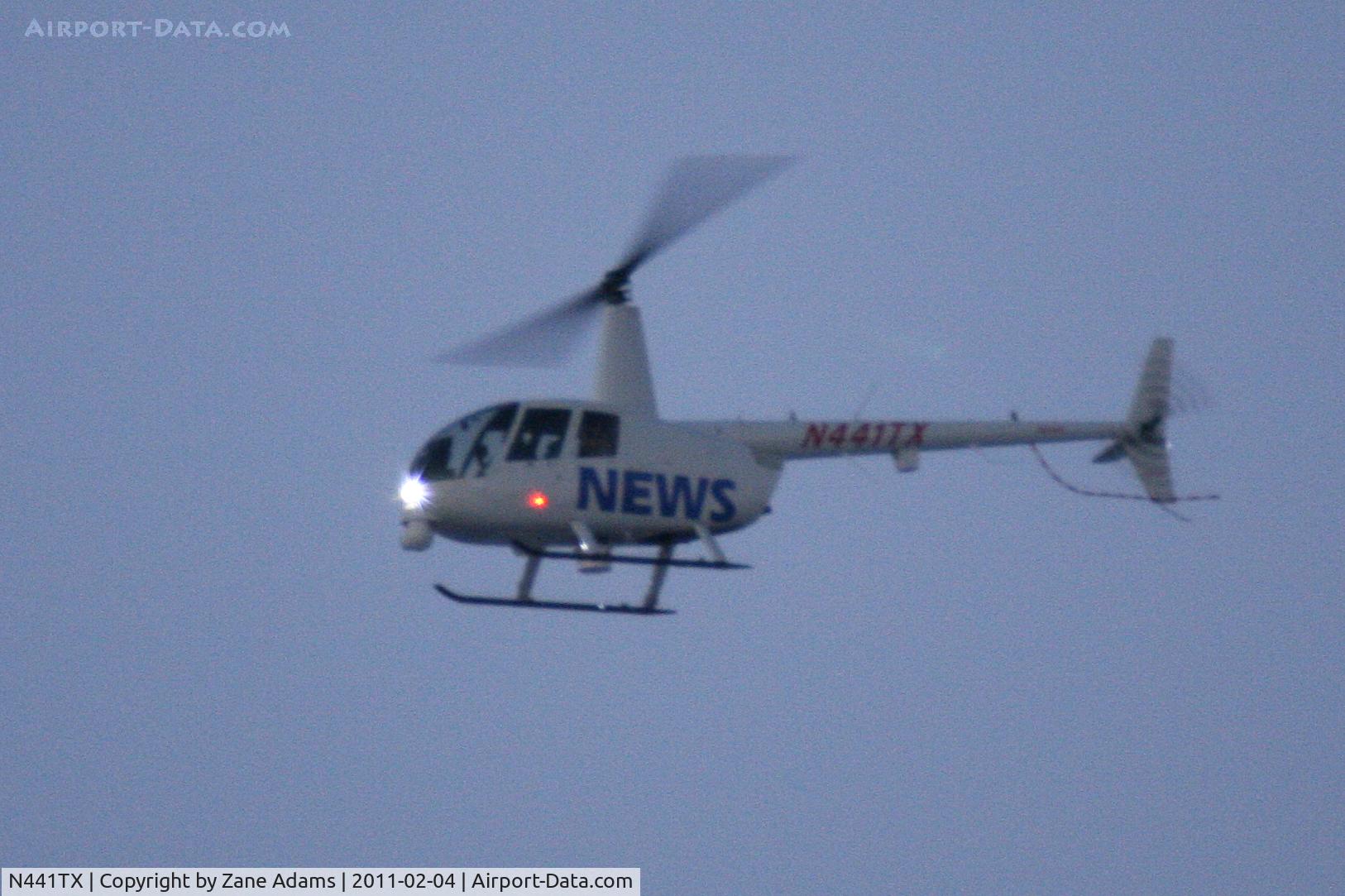 N441TX, Robinson R44 II C/N 12521, News helicopter hovering over Cowboys Stadium before Super Bowl XLV