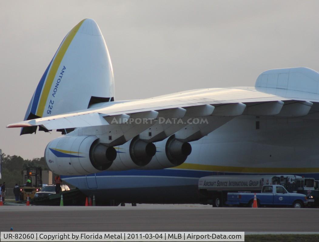 UR-82060, 1988 Antonov An-225 Mriya C/N 19530503763, AN-225 at Melbourne, sorry for it being backlit, but this was the only place you could actually get it without obstruction and the sun was about to set.  I had to take this from across the ramp at a warehouse.  It is amazing that this huge beast could be 