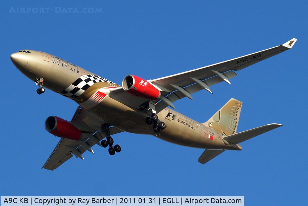 A9C-KB, 1999 Airbus A330-243 C/N 281, Airbus A330-243 [281] (Gulf Air) Home~G 31/01/2011. Wearing 2011 F1 titles.