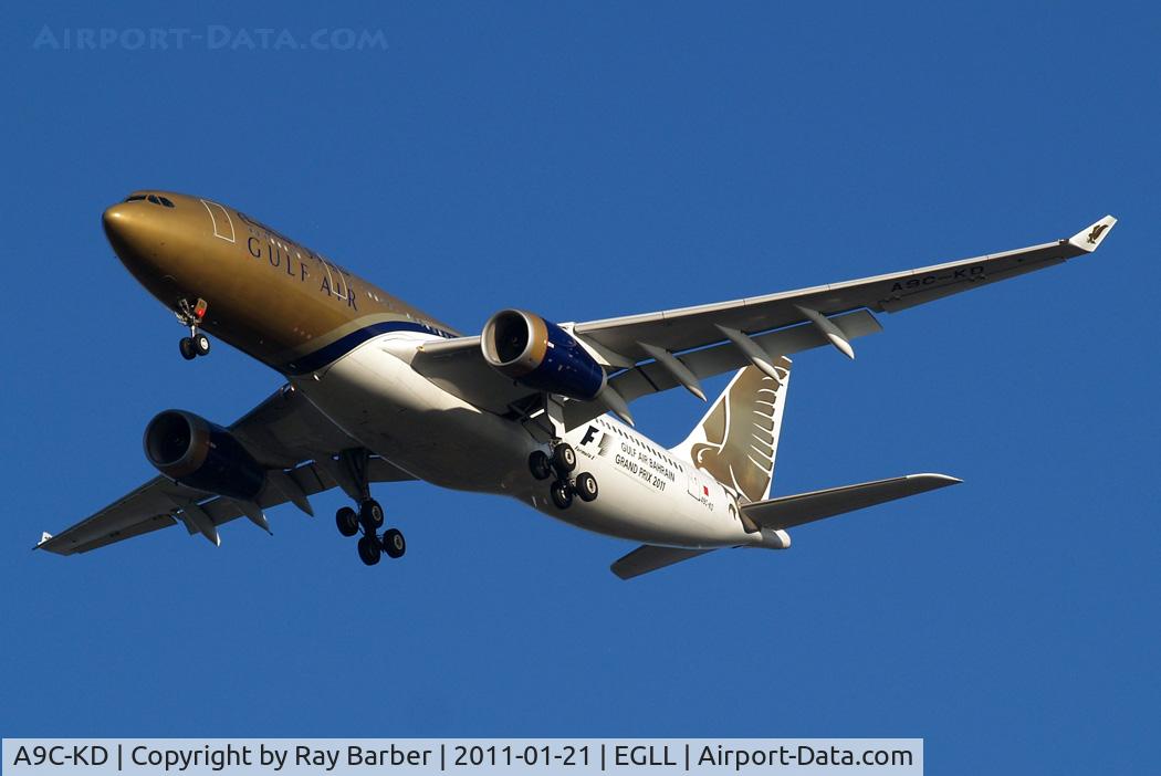 A9C-KD, 1999 Airbus A330-243 C/N 287, Airbus A330-243 [287] (Gulf Air) Home~G 21/01/2011. With 2011 Grand Prix titles.