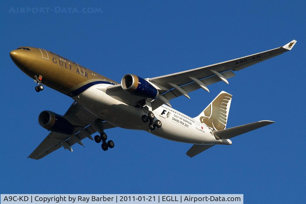 A9C-KD, 1999 Airbus A330-243 C/N 287, Airbus A330-243 [287] (Gulf Air) Home~G 21/01/2011. With 2011 Grand Prix titles.