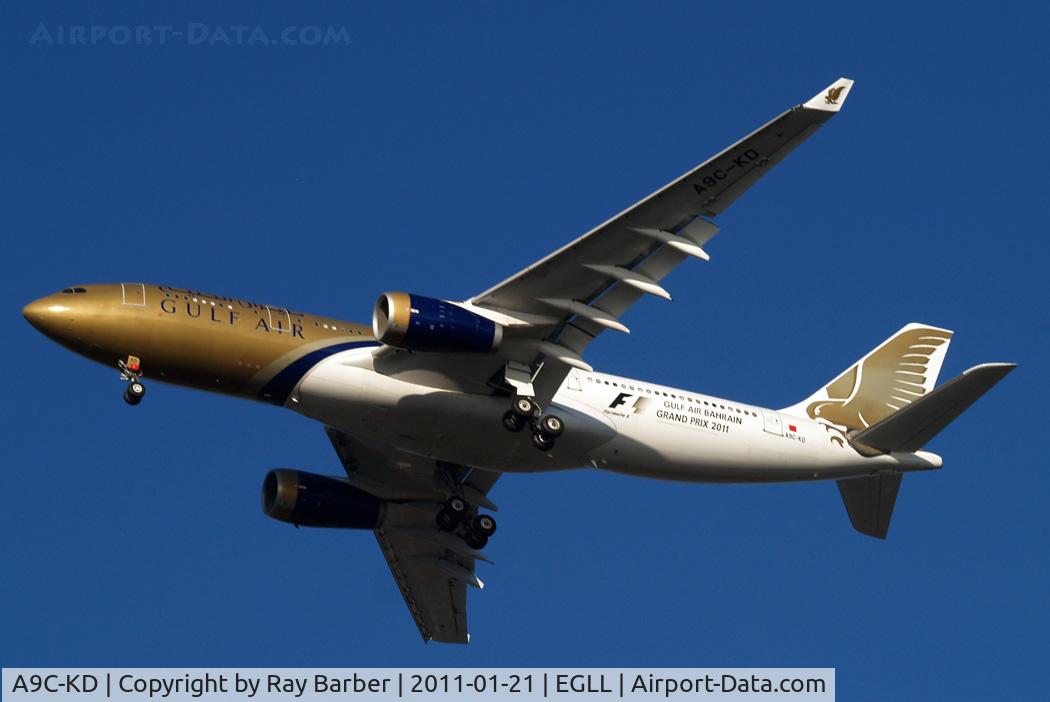 A9C-KD, 1999 Airbus A330-243 C/N 287, Airbus A330-243 [287] (Gulf Air) Home~G 21/01/2011. With 2011 Grand Prix titles.