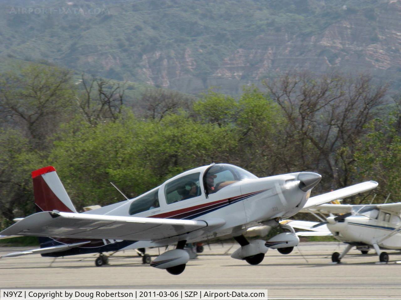 N9YZ, 1975 Grumman American AA-5A Cheetah C/N AA5-0822, 1975 Grumman American AA-5 CHEETAH, Lycoming O-320 150 Hp, Young Eagles Flight, takeoff climb Rwy 22