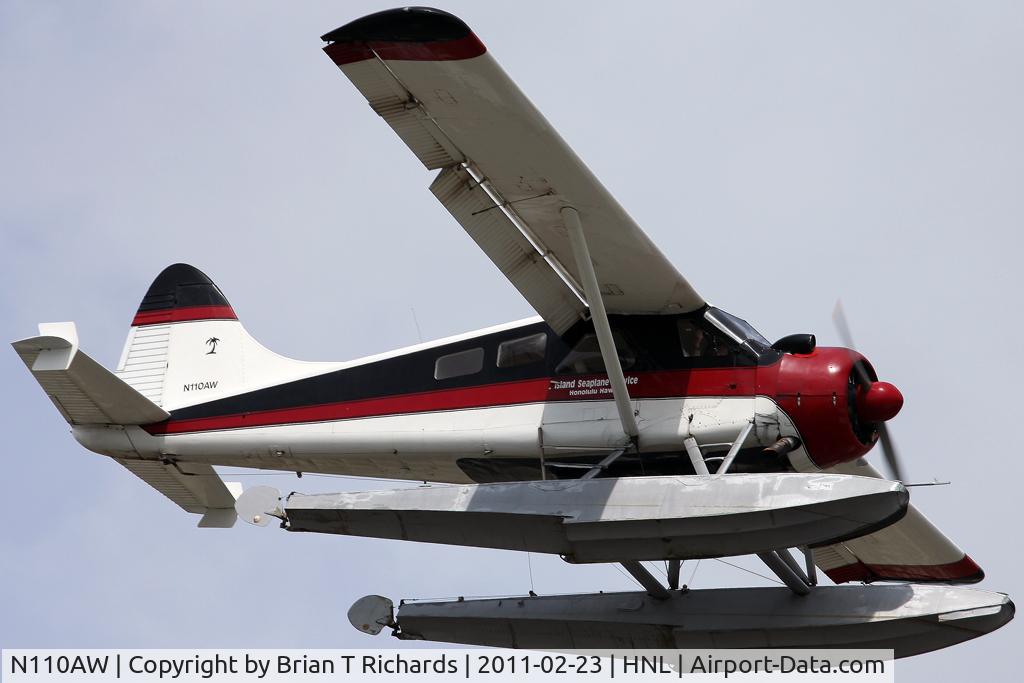 N110AW, 1954 De Havilland Canada DHC-2-L-20 C/N 690, Returning for a water landing on the lagoon after a sightseeing trip over Oahu.