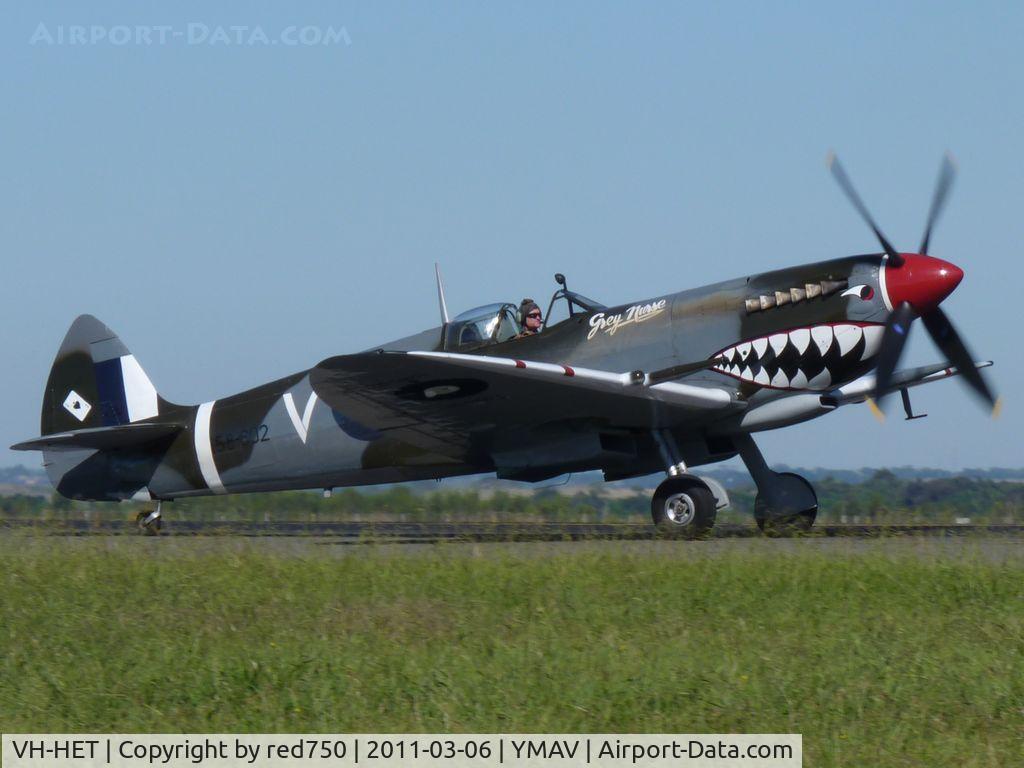 VH-HET, 1944 Supermarine 359 Spitfire HF.VIIIc C/N 6S/581740, Supermarine Spitfire painted in the colours of RAF Wing Commander Bobby Gibbes at Avalon Air Show