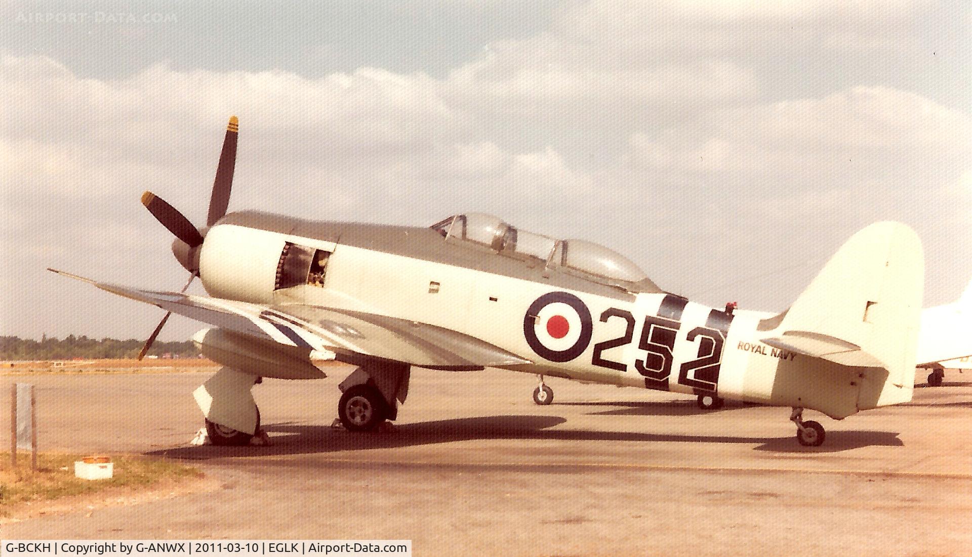 G-BCKH, Hawker Sea Fury T.20 C/N ES.8502, Sea Fury TT.20 ex-German target tug. Imported by Doug Arnold and seen at Blackbushe after re-painting.