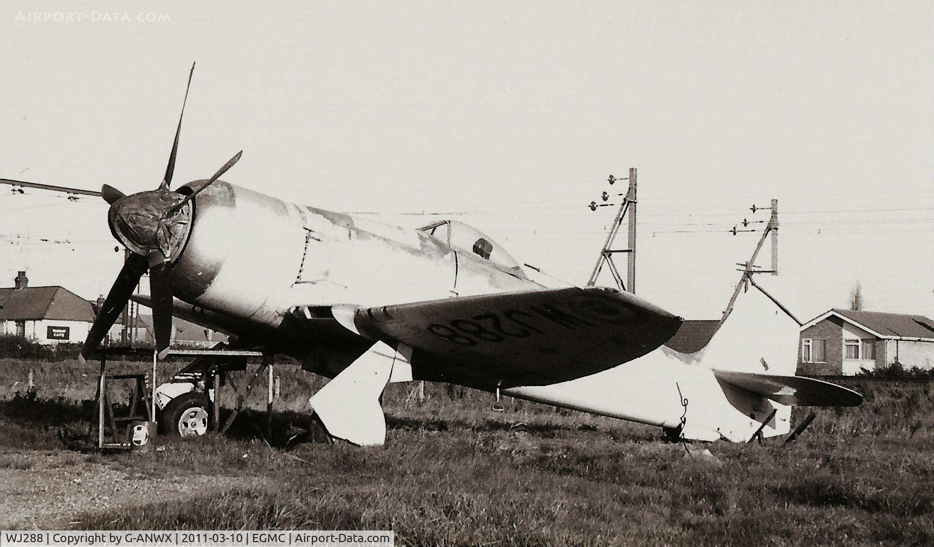 WJ288, 1953 Hawker Sea Fury FB.11 C/N 41H/696792, Sea Fury FB.11 after being rubbed down for a re-spray at Southend in 1968 when owned by the British Historic Aircraft Museum.