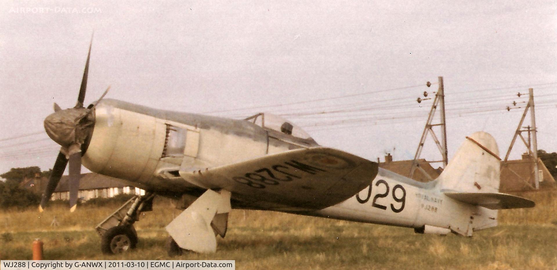 WJ288, 1953 Hawker Sea Fury FB.11 C/N 41H/696792, Sea Fury with faded paintwork at Southend in 1968 when owned by the British Historic Aircraft Museum.