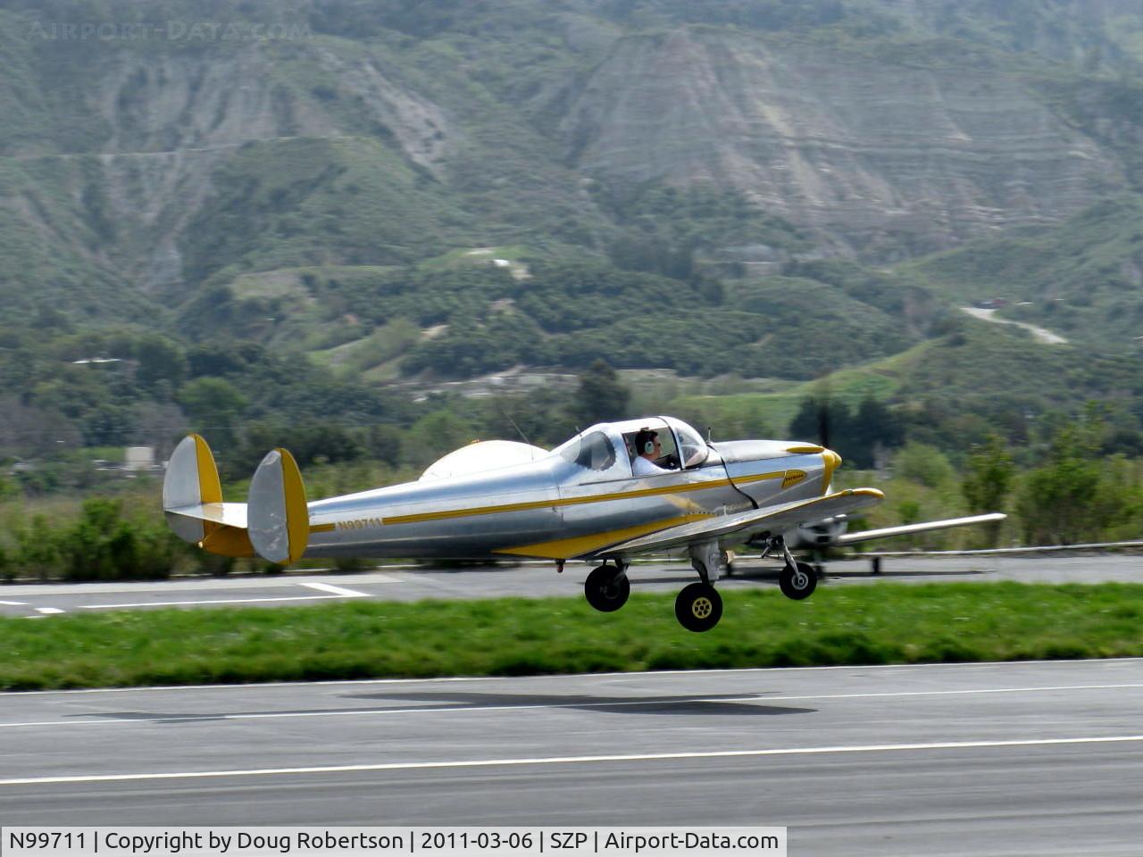 N99711, 1946 Erco 415D Ercoupe C/N 2334, 1946 ERCO Ercoupe 415-C, Continental O-200 100 Hp upgrade, takeoff climb Rwy 22