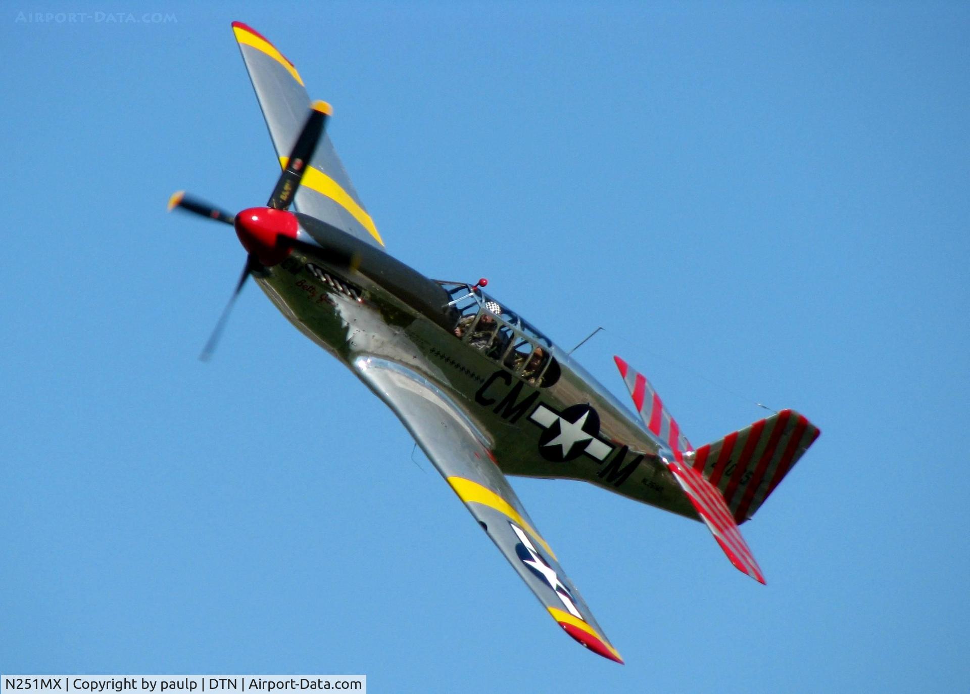 N251MX, 1943 North American P-51C-10 Mustang C/N 103-22730, Making a low pass over Downtown Shreveport.