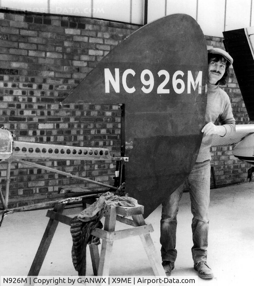 N926M, 1992 Sukhoi Su-26M C/N 05-01, De Havilland DH.82A Tiger Moth under restoration at Meppershall, UK. The fin held in place by Alan Brett during the 1980's