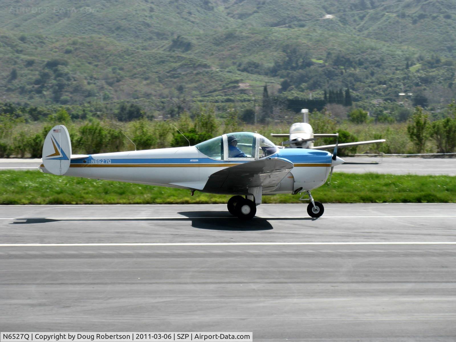 N6527Q, 1966 Alon A2 Aircoupe C/N A-127, 1966 ALON A-2 AIRCOUPE, Continental C90 90 Hp, landing roll Rwy 22