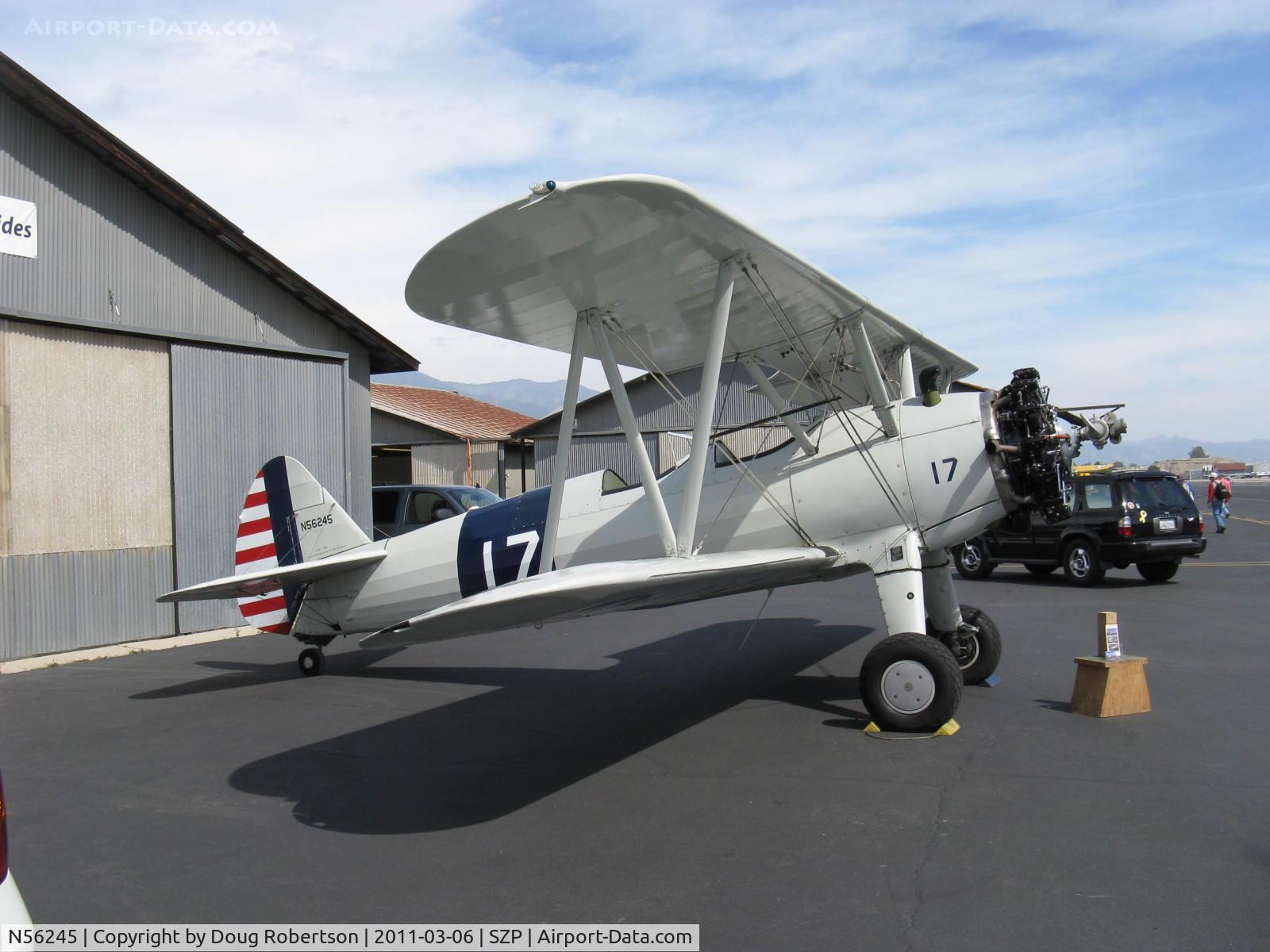 N56245, 1941 Boeing A75N1(PT17) C/N 75-4284, 1942 Boeing Stearman A75N1 (PT-17), Jacobs R755-B2M 275 Hp upgrade, this aircraft gives biplane rides
