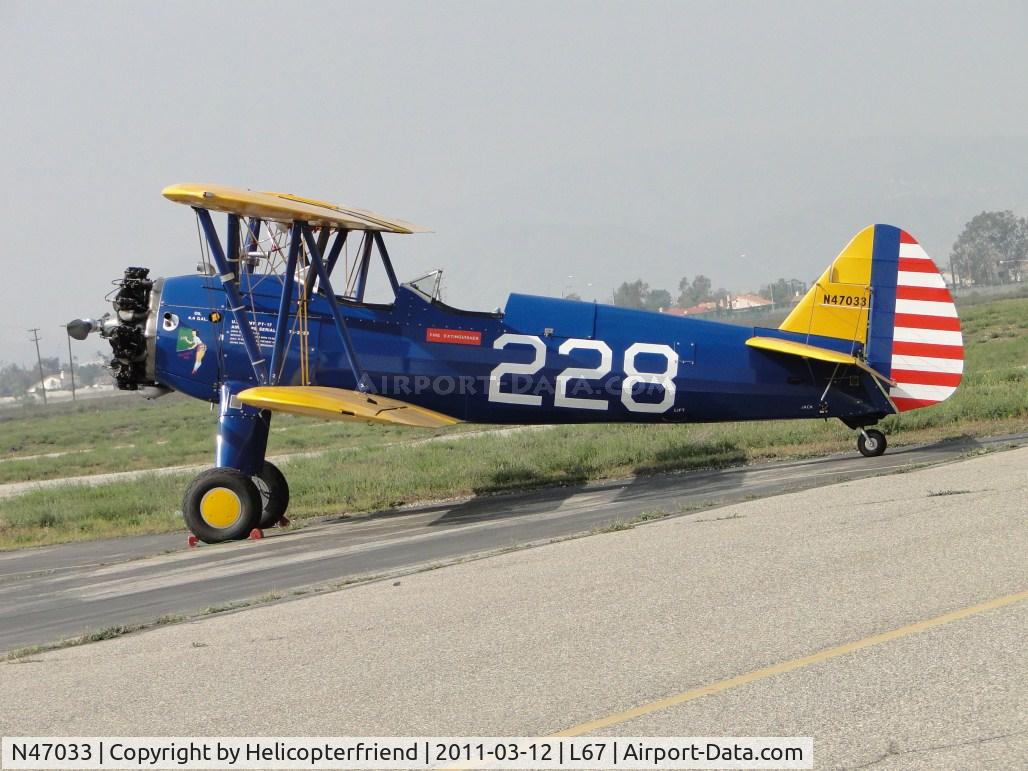 N47033, 1941 Boeing PT-17 Kaydet (A75N1) C/N 75-2228, Parked outside while hanger being cleaned and other items being moved around