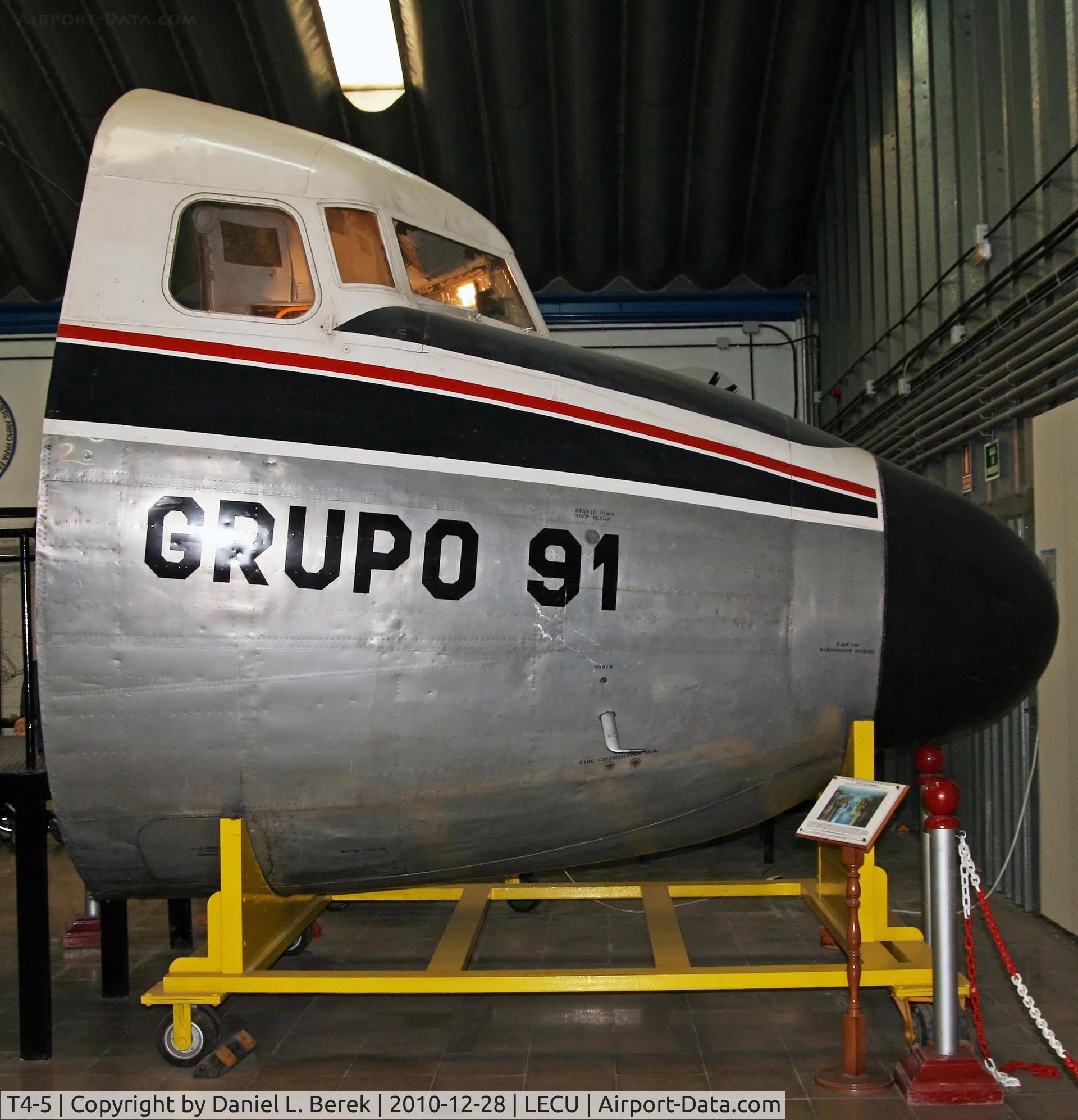 T4-5, Douglas C-54D Skymaster C/N 10824, Only the nose section survives, but at least one can view the flight deck!  Preserved and on display at the Museo del Aire, Cuatro Vientos, Madrid.