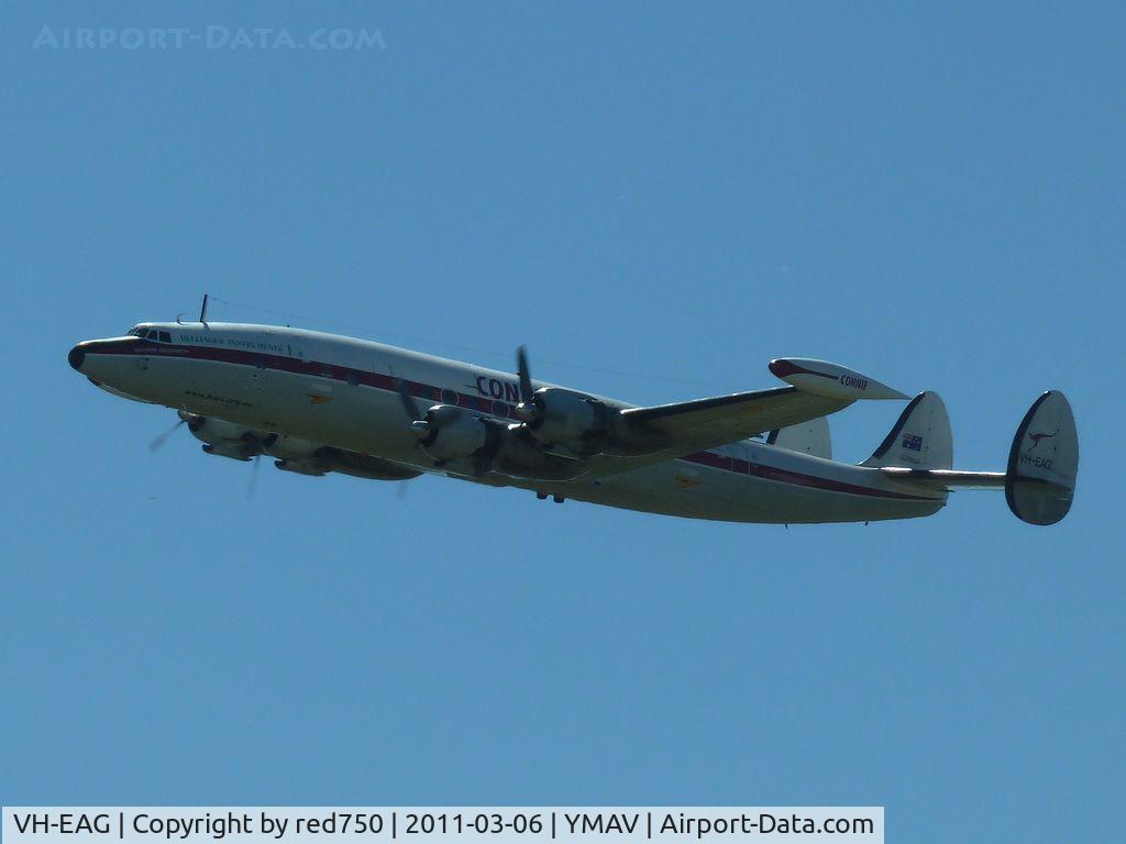 VH-EAG, 1955 Lockheed L-1049F Super Constellation C/N 4176, Lockheed Constellation flying as part of the display of historic passenger aircraft at the Avalon Air Show 2011