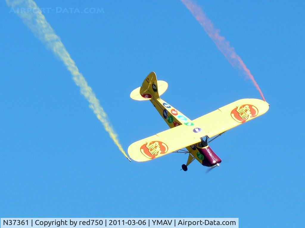 N37361, 1941 Interstate S-1A-65F Cadet C/N 204, Kent Pietsch performing very low level low-speed aerobatics in the Interstate S-1A-F at the Avalon Air Show 2011