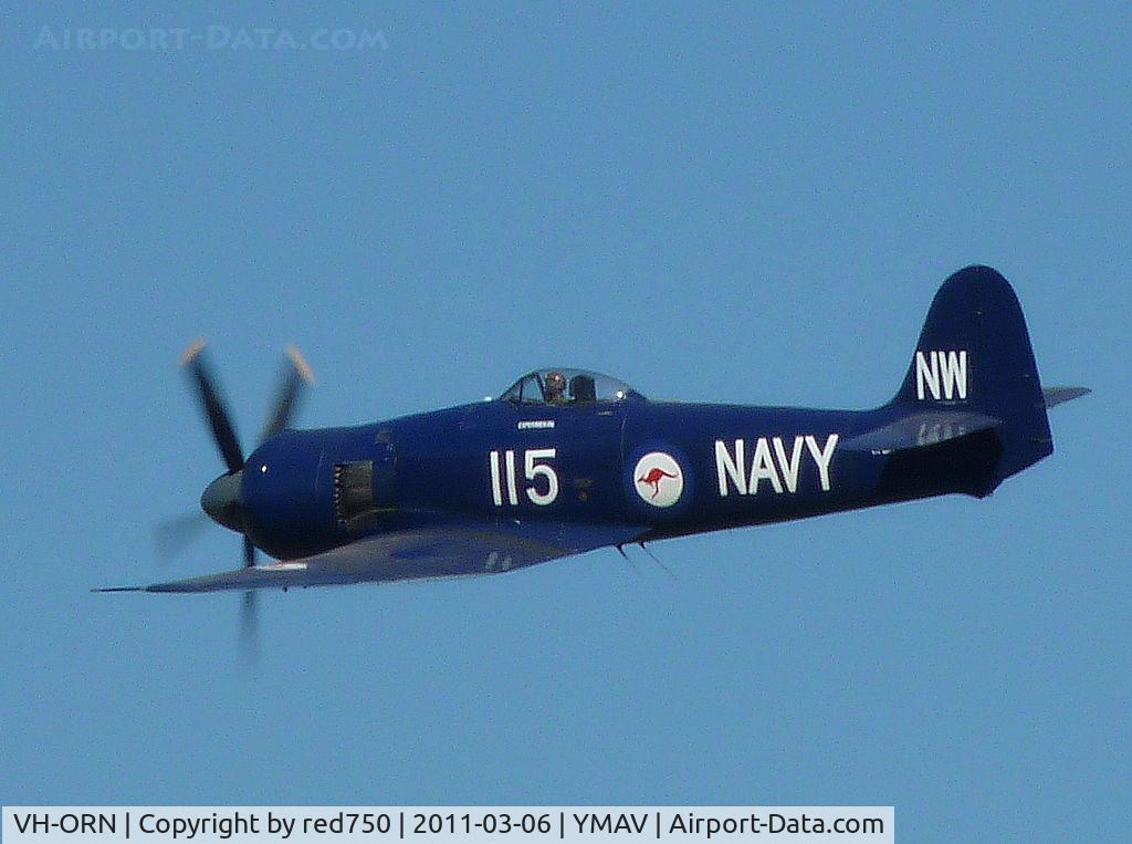 VH-ORN, 1948 Hawker Fury FB.10 C/N 37534, Hawker Sea Fury taking part in the historic aircraft flying display to celebrate the 90th anniversary of the RAAF at Avalon Air Show 2011