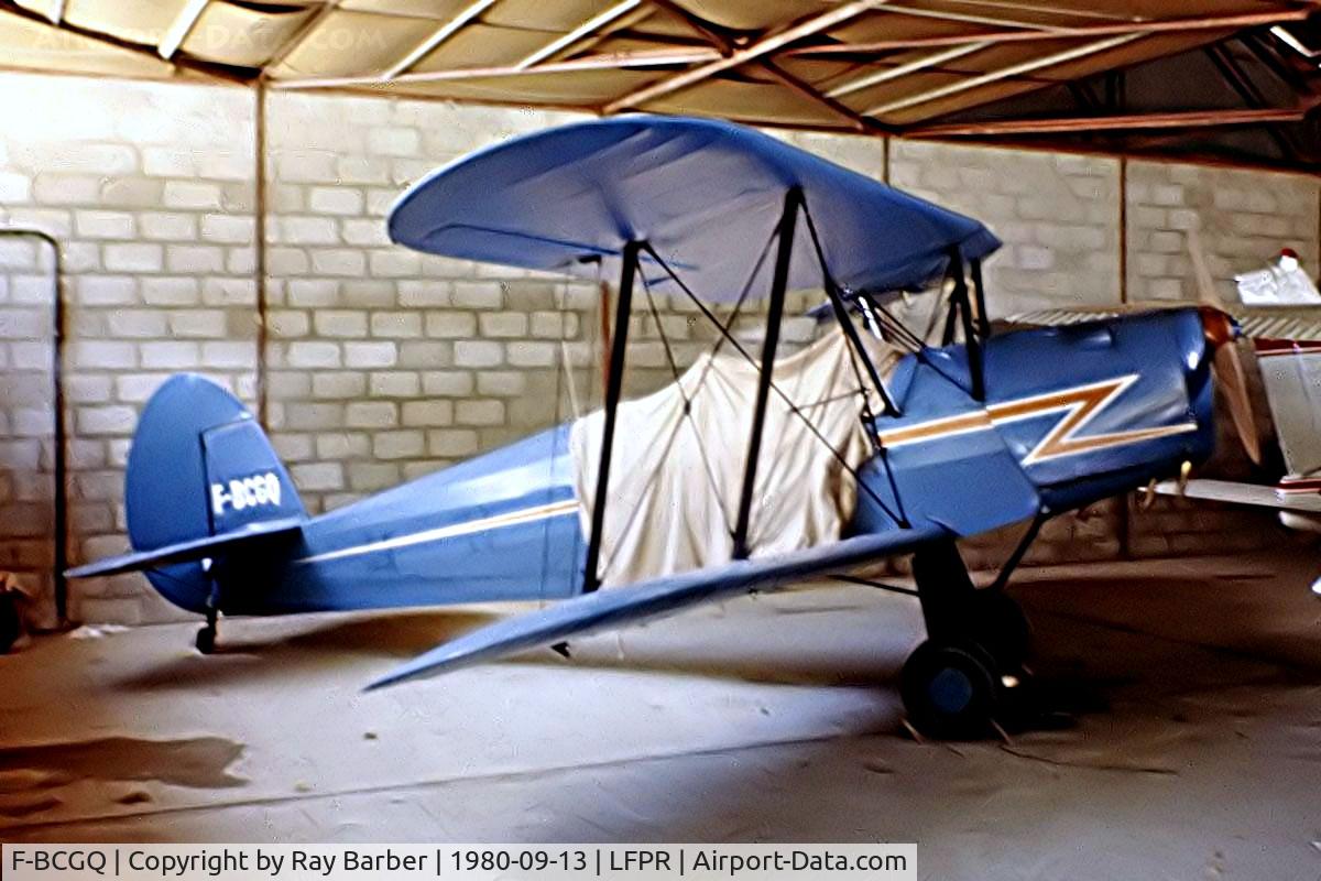 F-BCGQ, Stampe-Vertongen SV-4A C/N 263, SNCAN Stampe SV.4A [263] Guyancourt~F 13/09/1980. Image taken from a slide. Not the best but shows aircraft in this scheme.