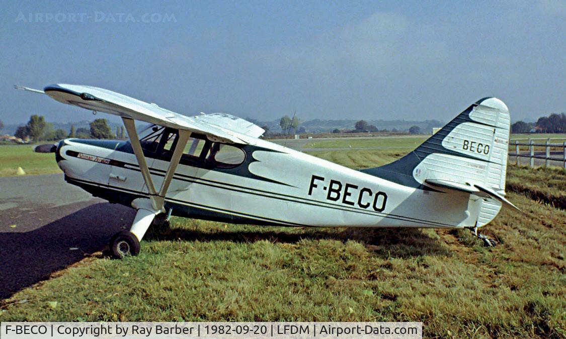 F-BECO, 1948 Stinson 108-3 Voyager C/N 108-5105, Stinson 108 -3 Voyager [108-5105] Marmande~F 20/09/1982. Taken from a slide.