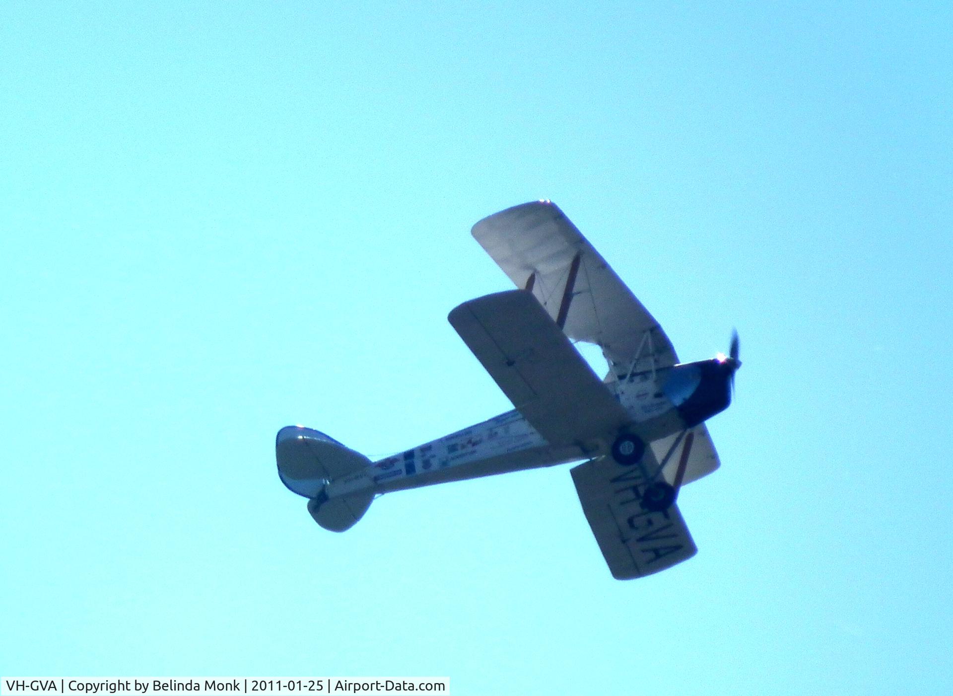 VH-GVA, 1942 De Havilland Australia DH-82A Tiger Moth C/N DHA1014, Pics taken over our house in Maryborough on Australia Day 2011...awesome site!