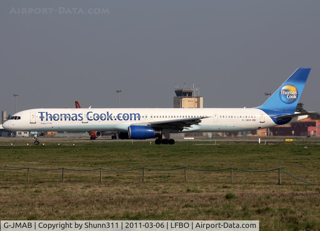 G-JMAB, 2001 Boeing 757-3CQ C/N 32242, Lining up rwy 32R for departure...
